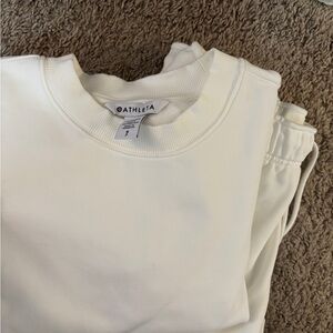 Athleta white sweat set. Shorts and short sleeve top